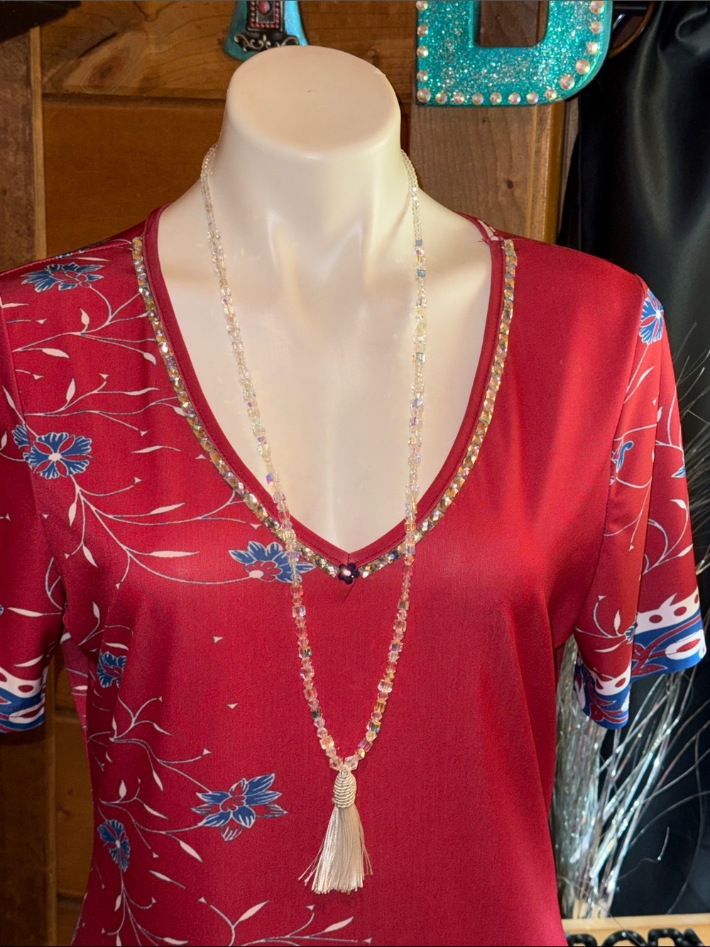 Swarovski Crystal Beaded Necklace with White Tassel LONG NEW